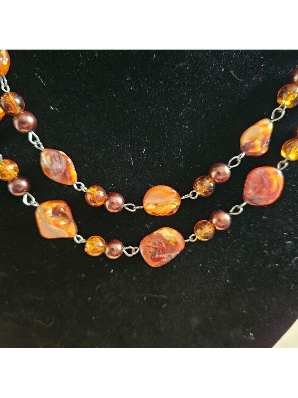 Vintage 80s Agate Stone Nugget 2-Strand Necklace - Picture 5 of 7